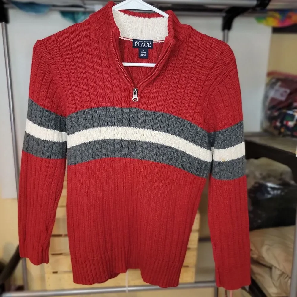 The Children's Place Knit Sweater Quarter Zip LS Maroon - Size M (7/8)